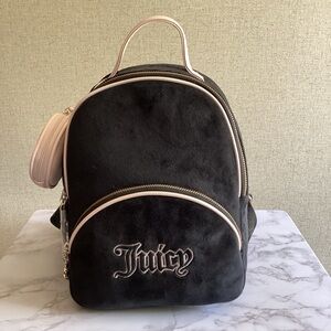 Juicy Couture Black and Pink Compact Backpack with Embroidered Logo